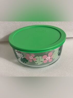 Hello Kitty Glass Storage Container with Green Lid Pyrex